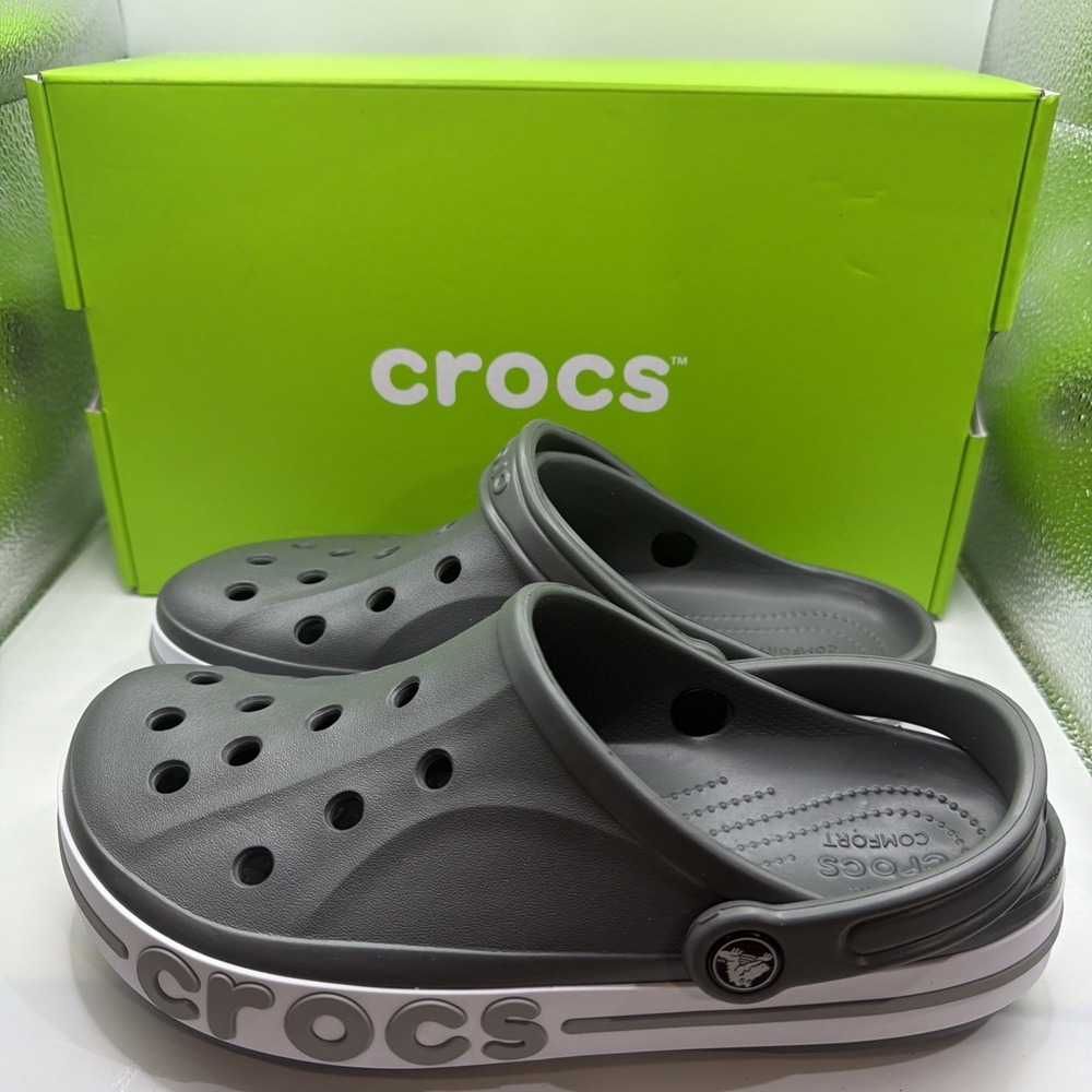 "Authentic" Crocs Unisex Bayaband Clog Slip-On Comfortable Grey Side M8,W10